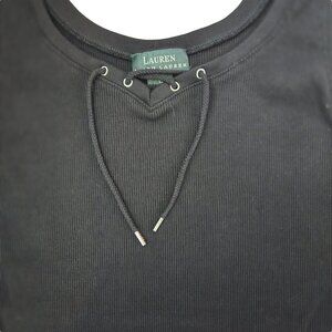 RALPH LAUREN Black Ribbed Laced Up Neck Tank L